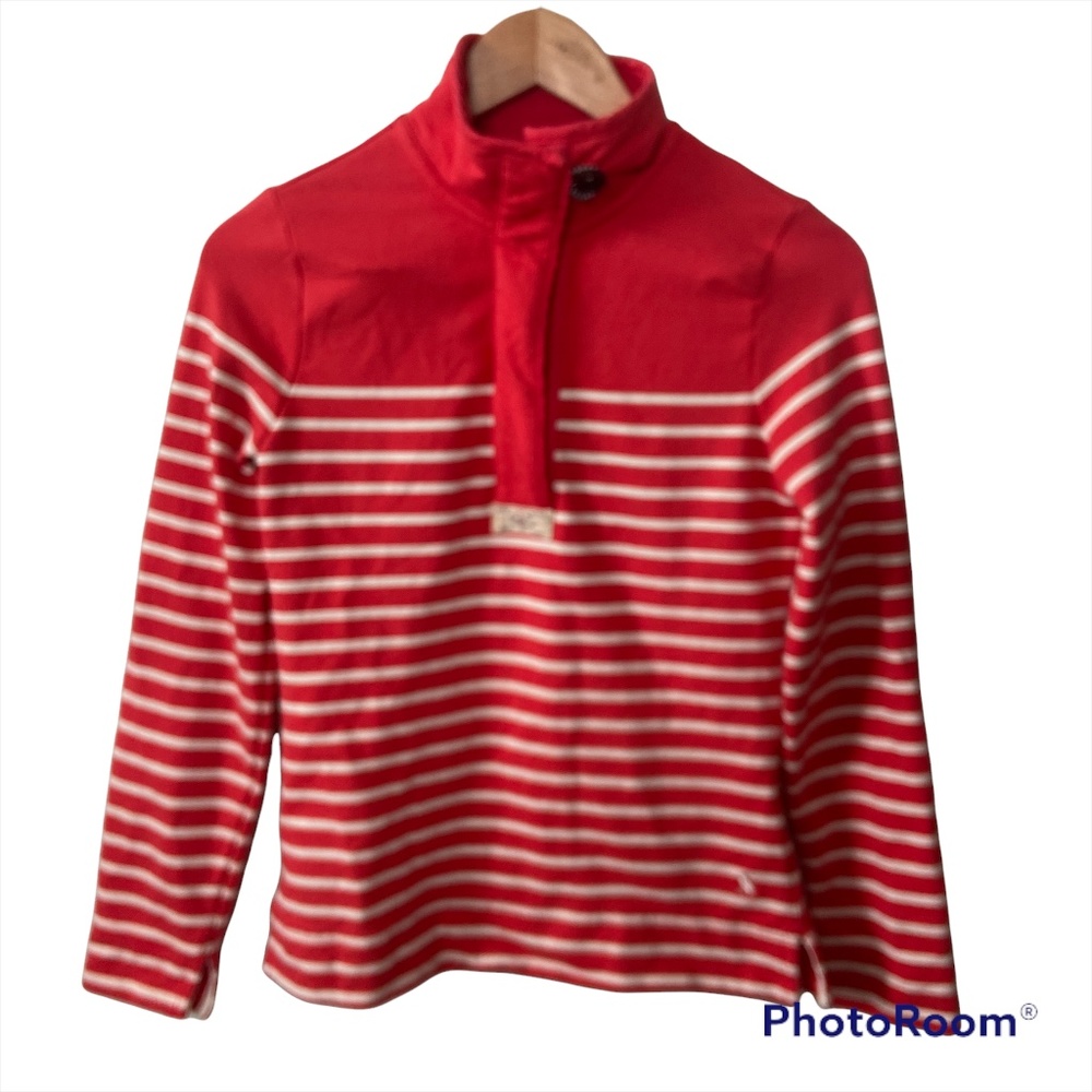 Joules Premium Grade Coral White Stripe 1/4 Zip Knit Pullover Jacket Top 4 Euc